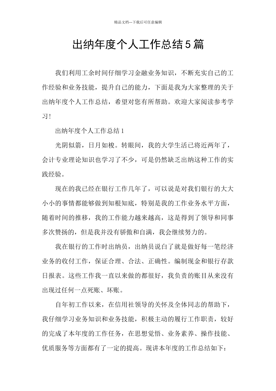 出纳年度个人工作总结5篇_第1页