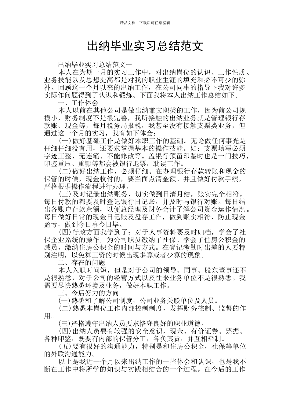 出纳毕业实习总结范文_第1页
