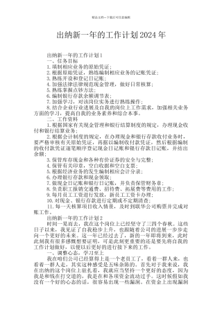 出纳新一年的工作计划2024年