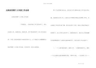 出纳试用期个人年度工作总结