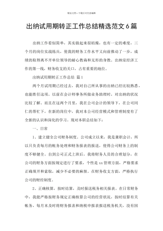 出纳试用期转正工作总结精选范文6篇