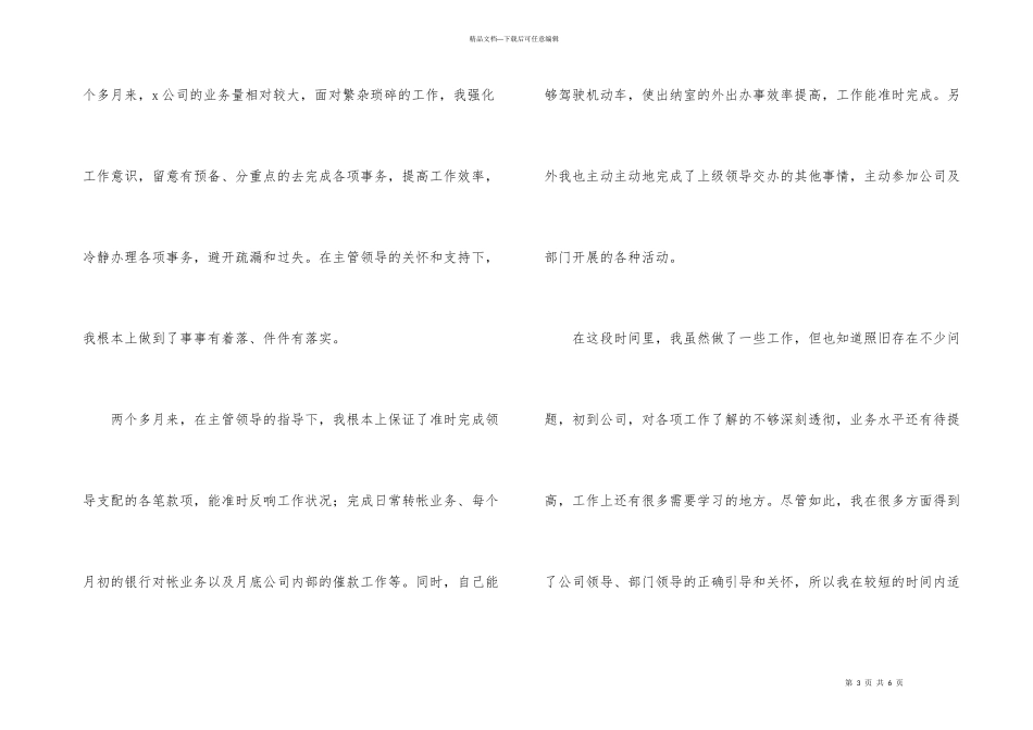 出纳试用期转正个人工作总结10篇_第3页