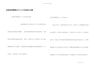 出纳试用期转正个人工作总结10篇