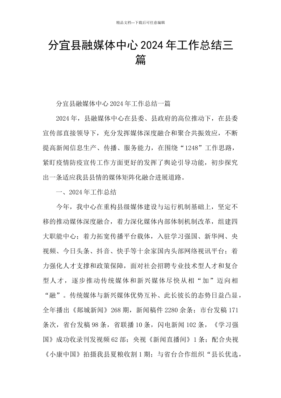 分宜县融媒体中心2024年工作总结三篇_第1页