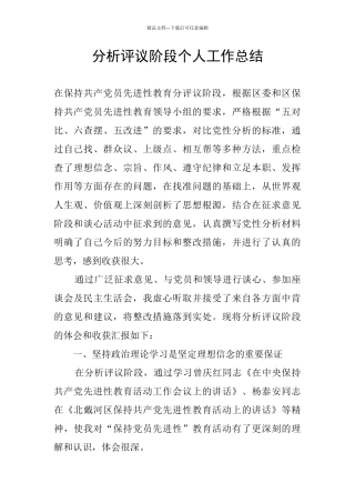 分析评议阶段个人工作总结