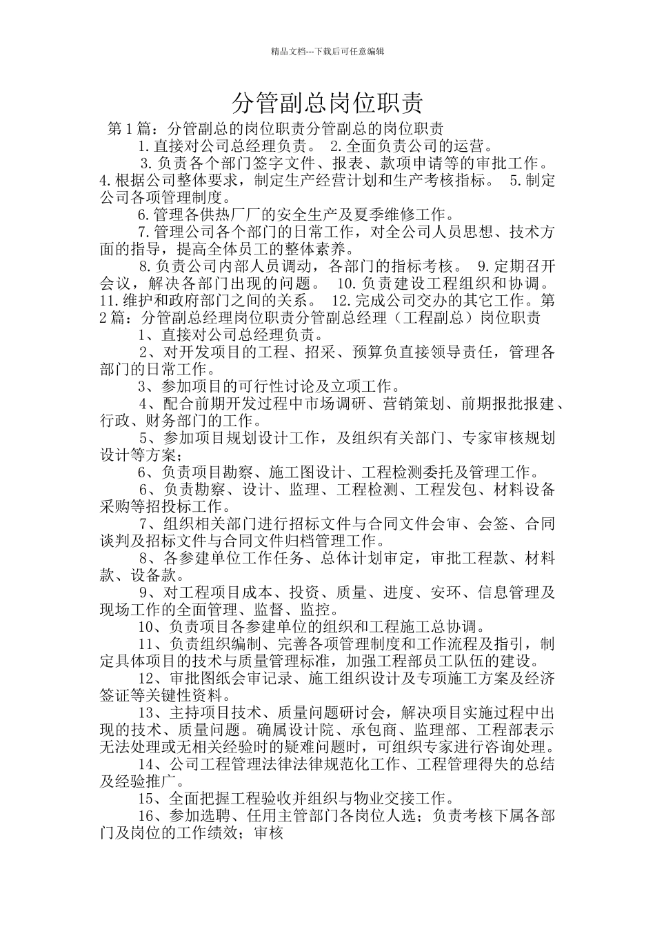 分管副总岗位职责_第1页