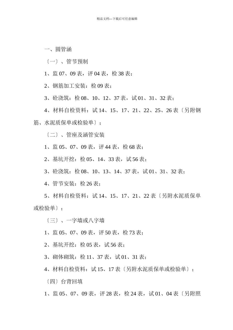 分项工程资料表格目录_第3页