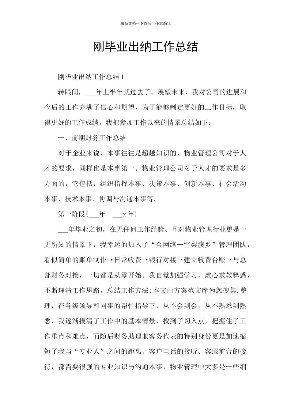 刚毕业出纳工作总结_第1页