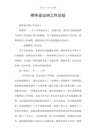 刚毕业出纳工作总结