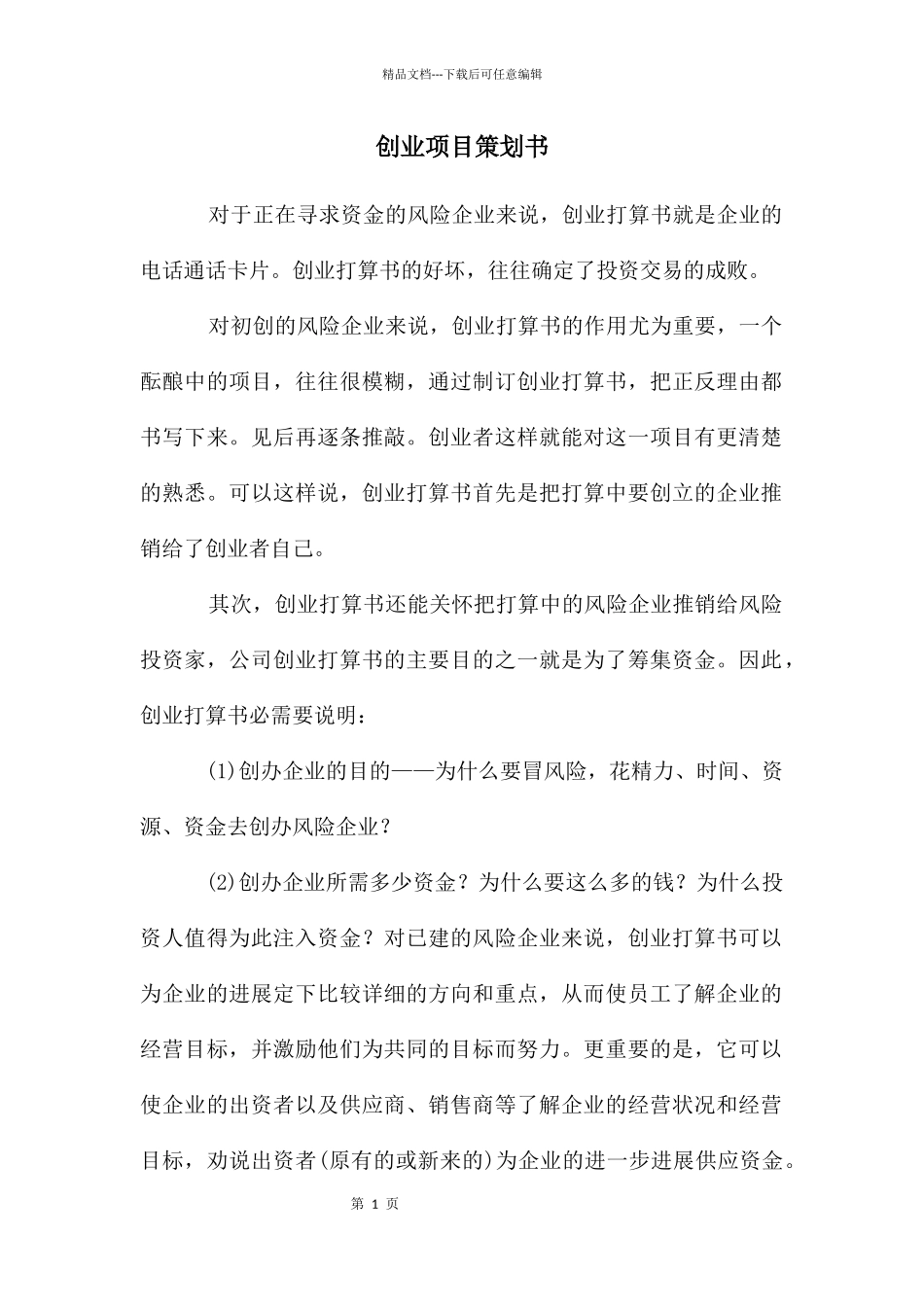 创业项目策划书_第1页