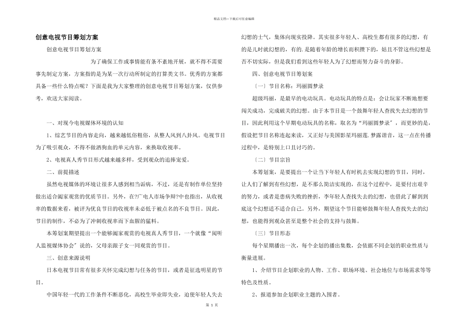 创意电视节目策划方案_第1页