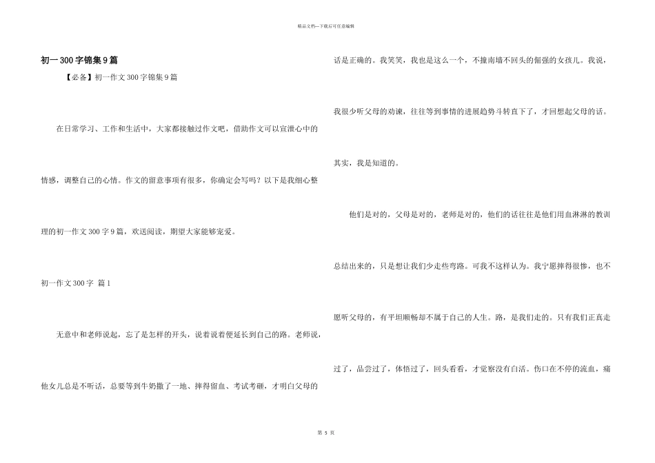 初一300字锦集9篇_第1页