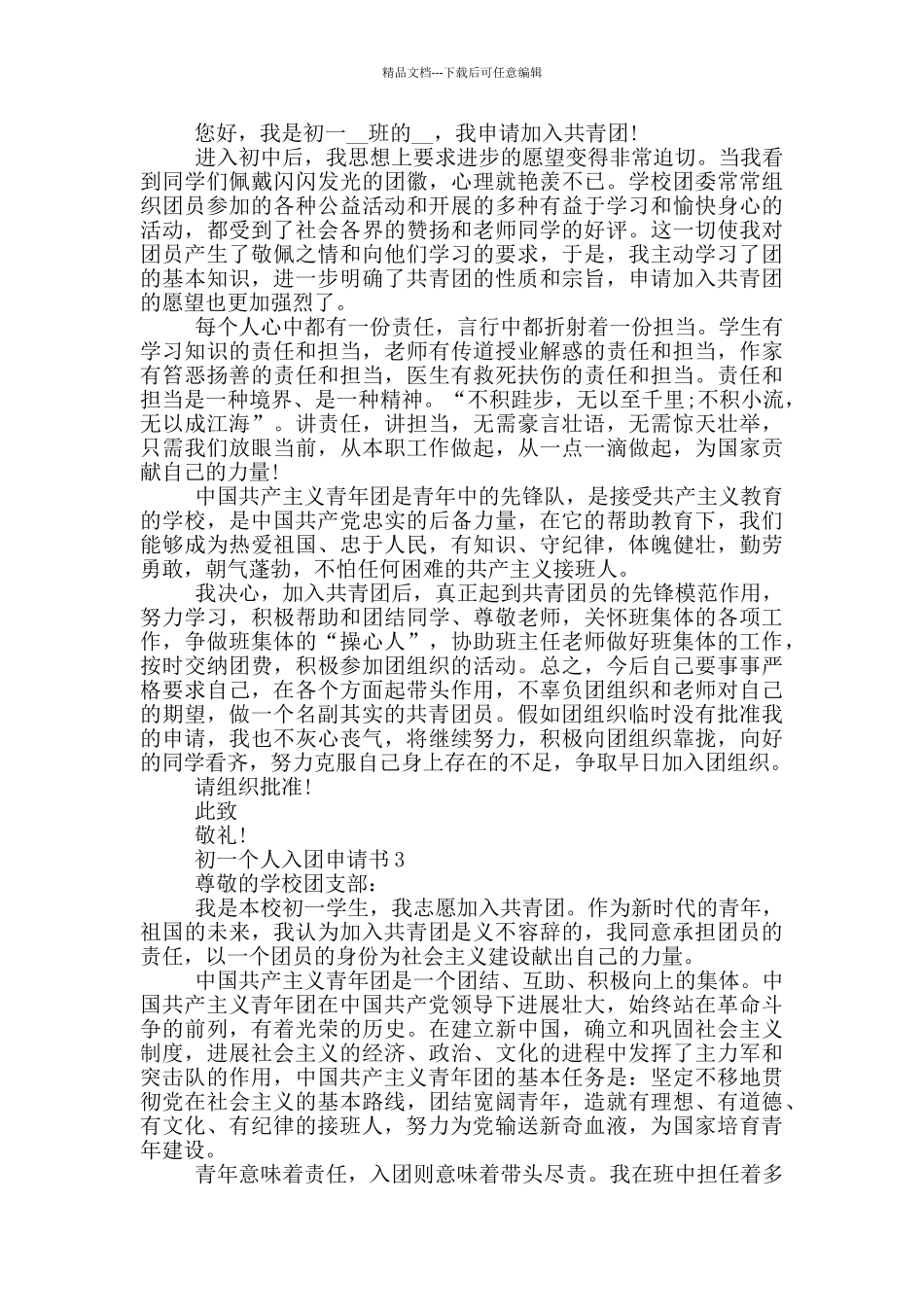 初一个人入团申请书2024年_第2页