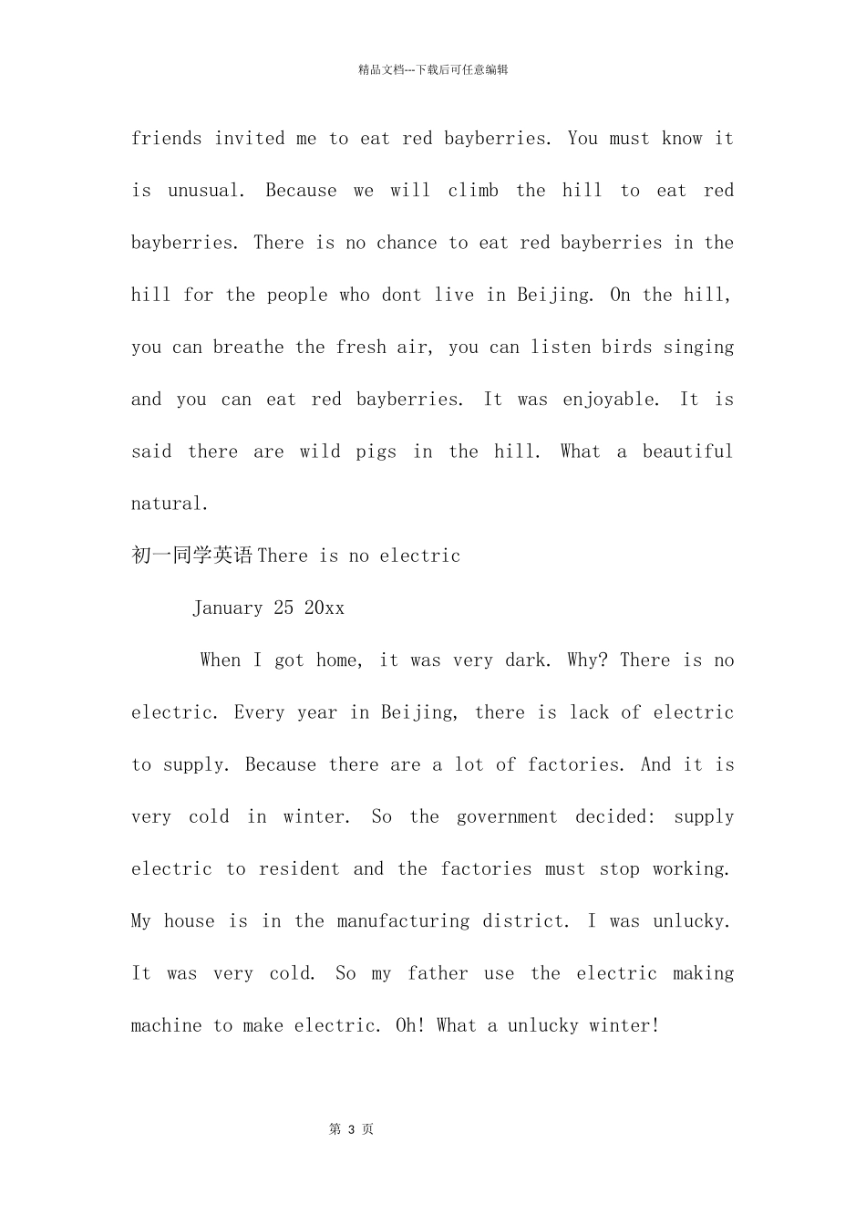 初一学生英语作文日记_第3页