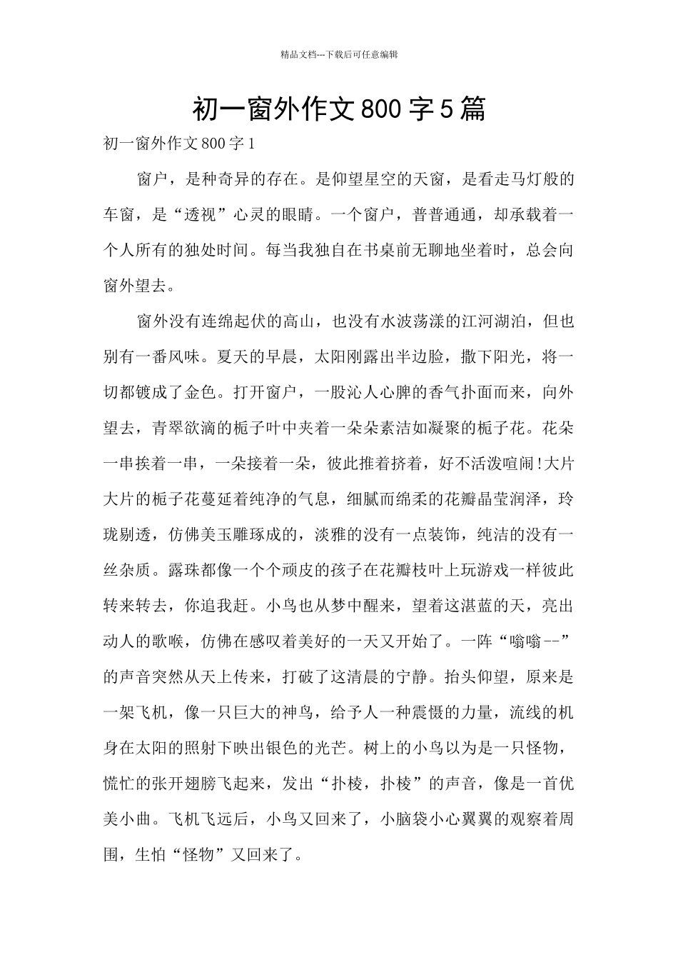 初一窗外作文800字5篇_第1页
