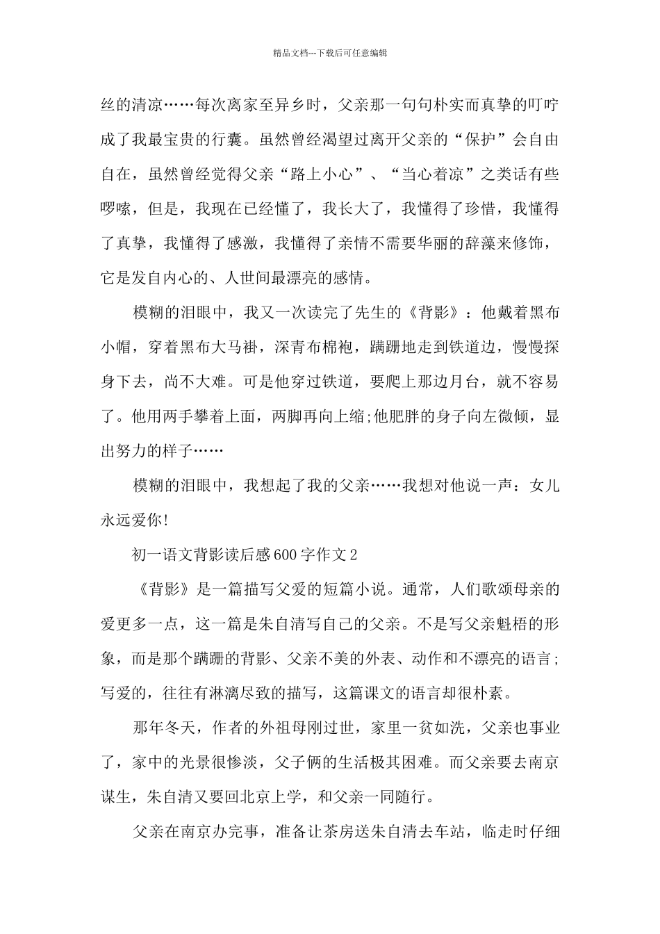 初一语文背影读后感600字作文5篇_第2页