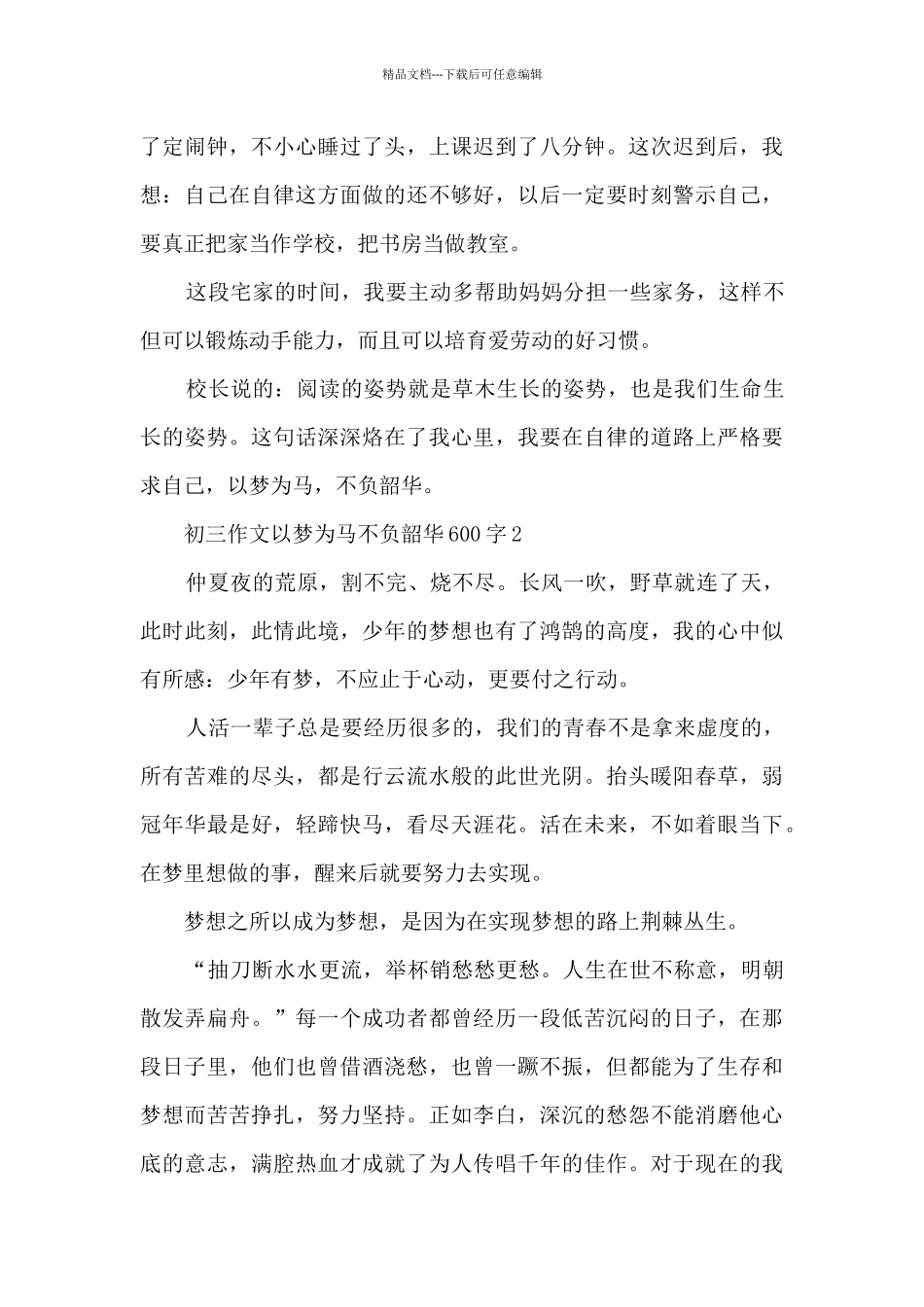 初三作文以梦为马不负韶华600字5篇_第2页