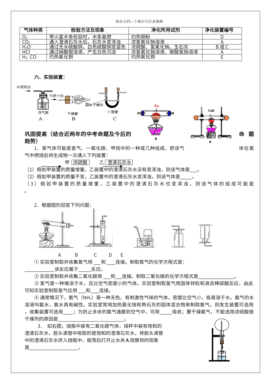 初中化学之气体的分离除杂以及实验_第2页