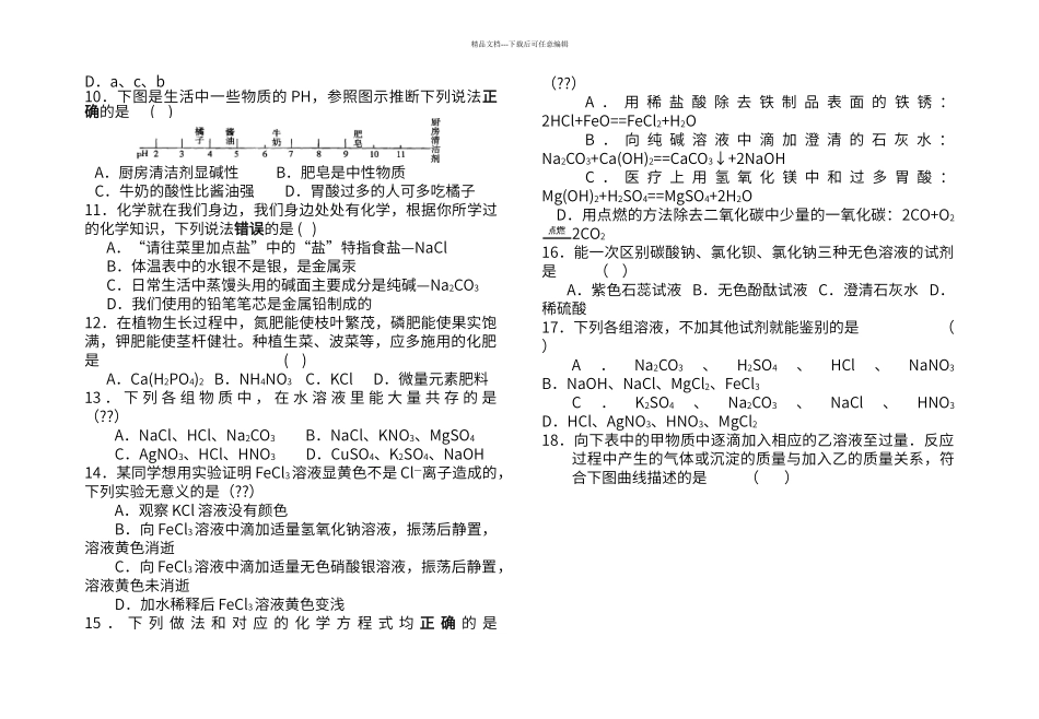 初中化学中考模拟试卷_第2页