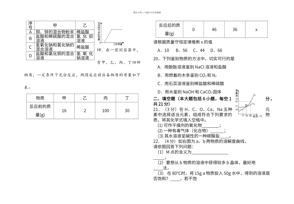 初中化学中考模拟试卷_第3页