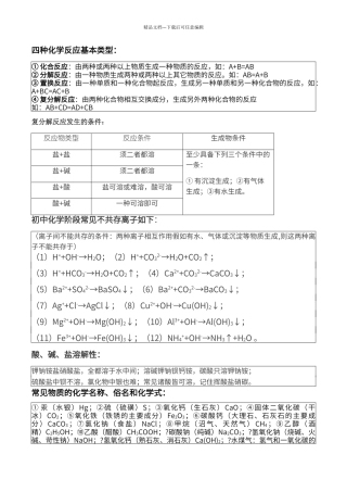 初中化学复分解知识和化学方程式超详细