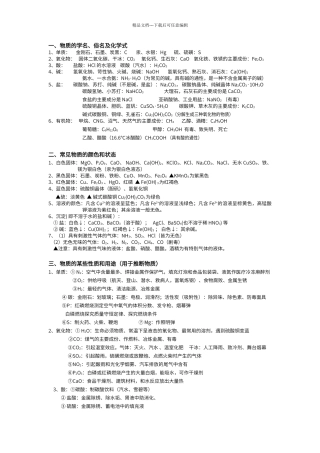 初中化学推断题常用知识点
