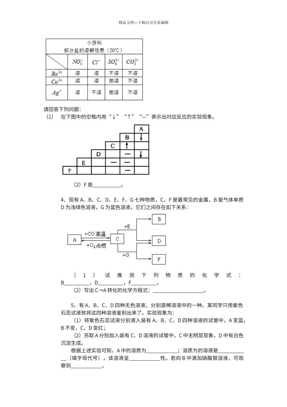 初中化学推断题常考考点和必考题型全汇总_第3页