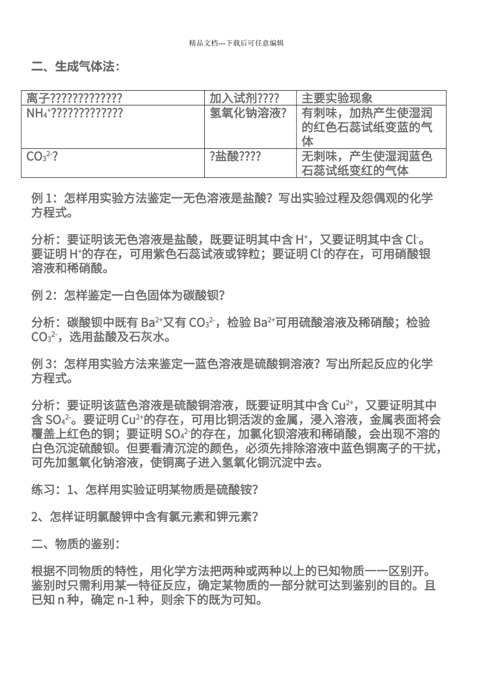 初中化学物质的鉴定和鉴别_第2页