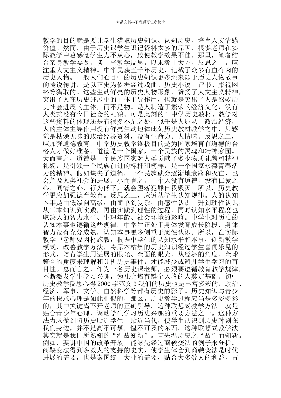 初中历史教学反思心得2000字范文_第3页