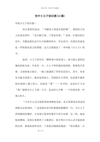 初中小王子读后感