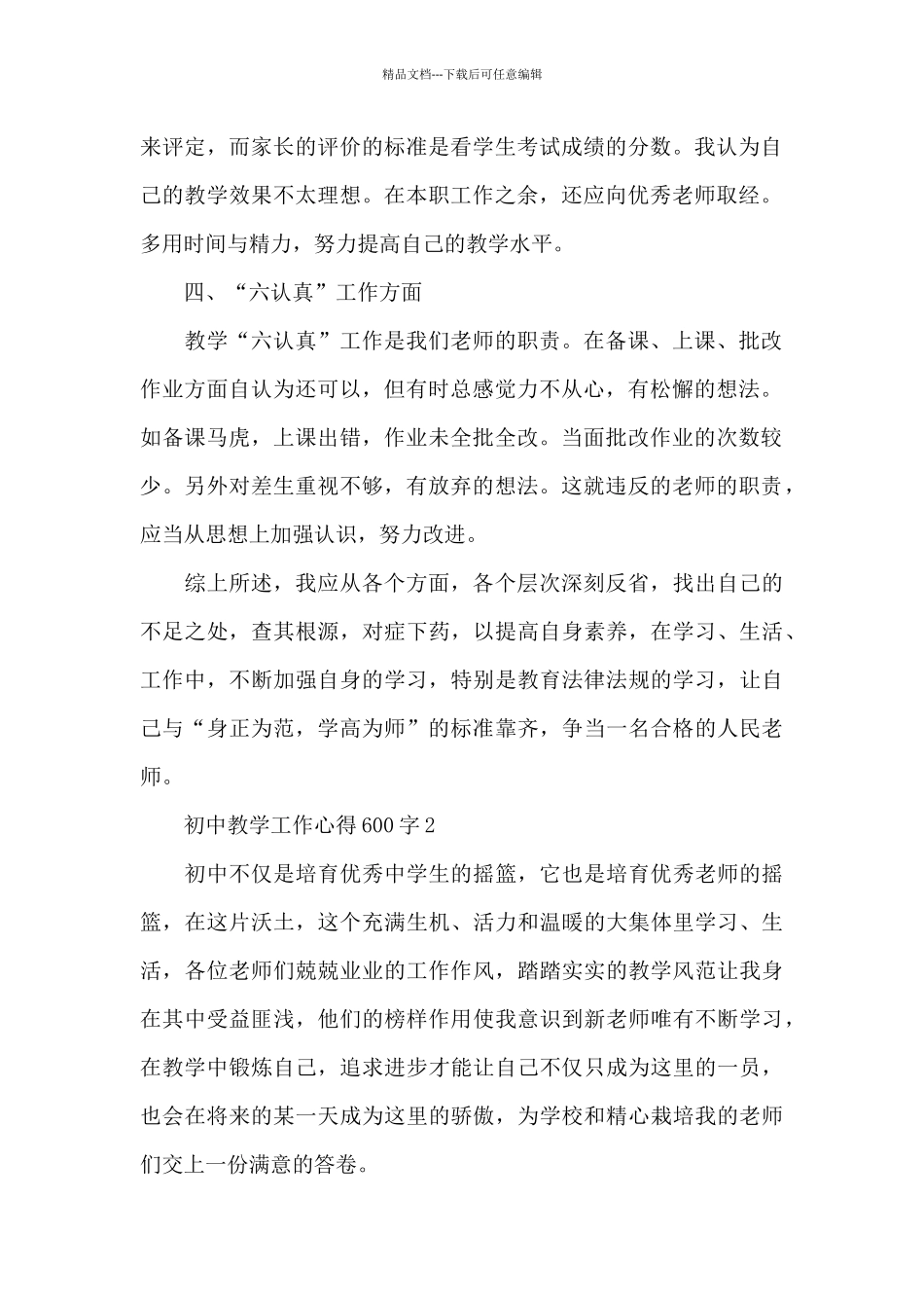 初中教学工作心得600字范文_第2页