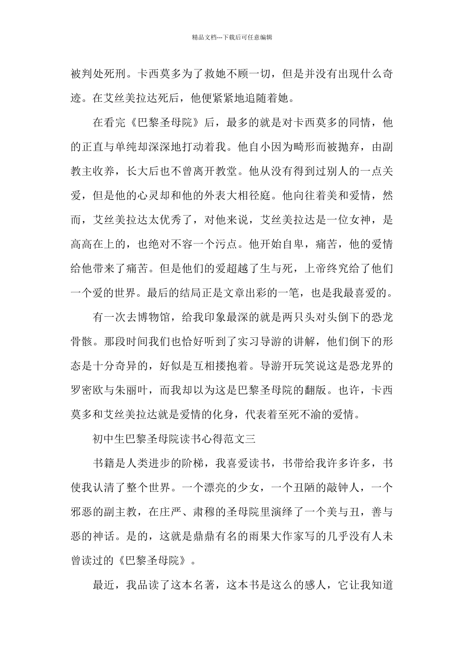 初中生巴黎圣母院读书心得五篇范文_第3页