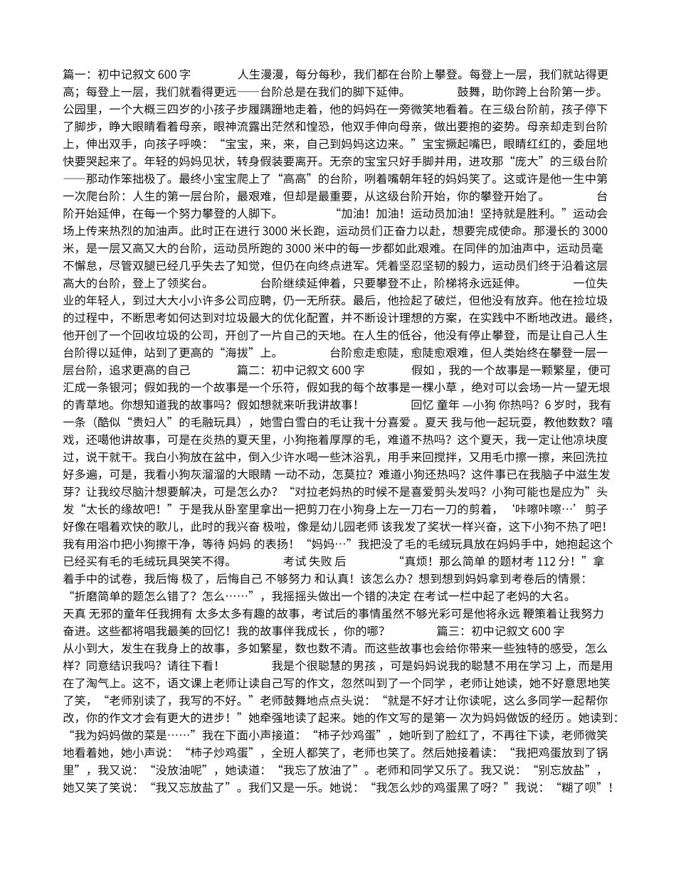 初中记叙文600字_第1页