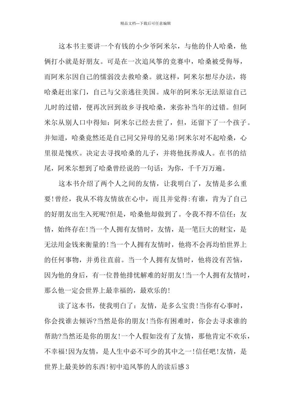 初中追风筝的人的读后感_第3页