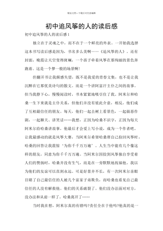 初中追风筝的人的读后感