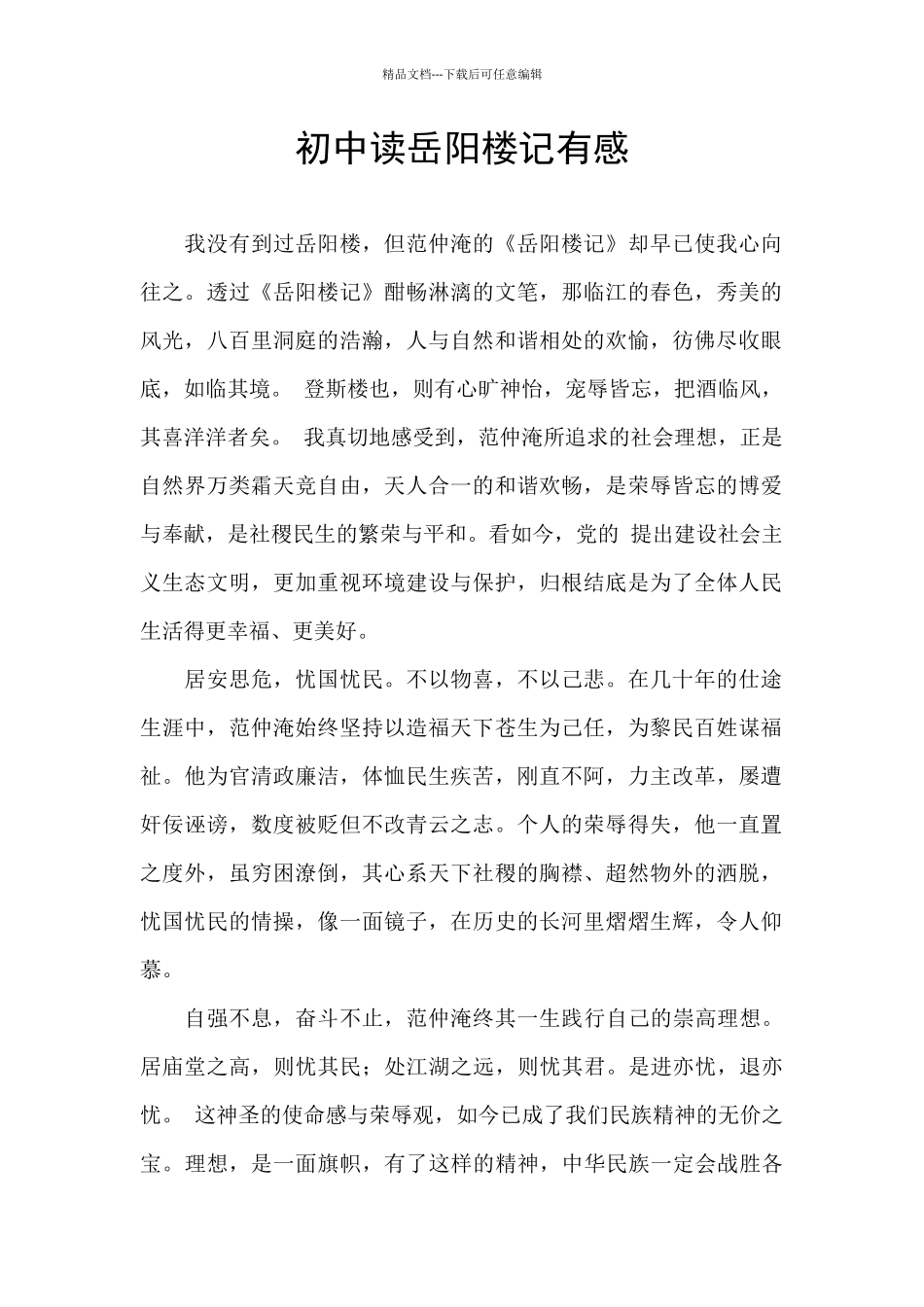 初中读岳阳楼记有感_第1页