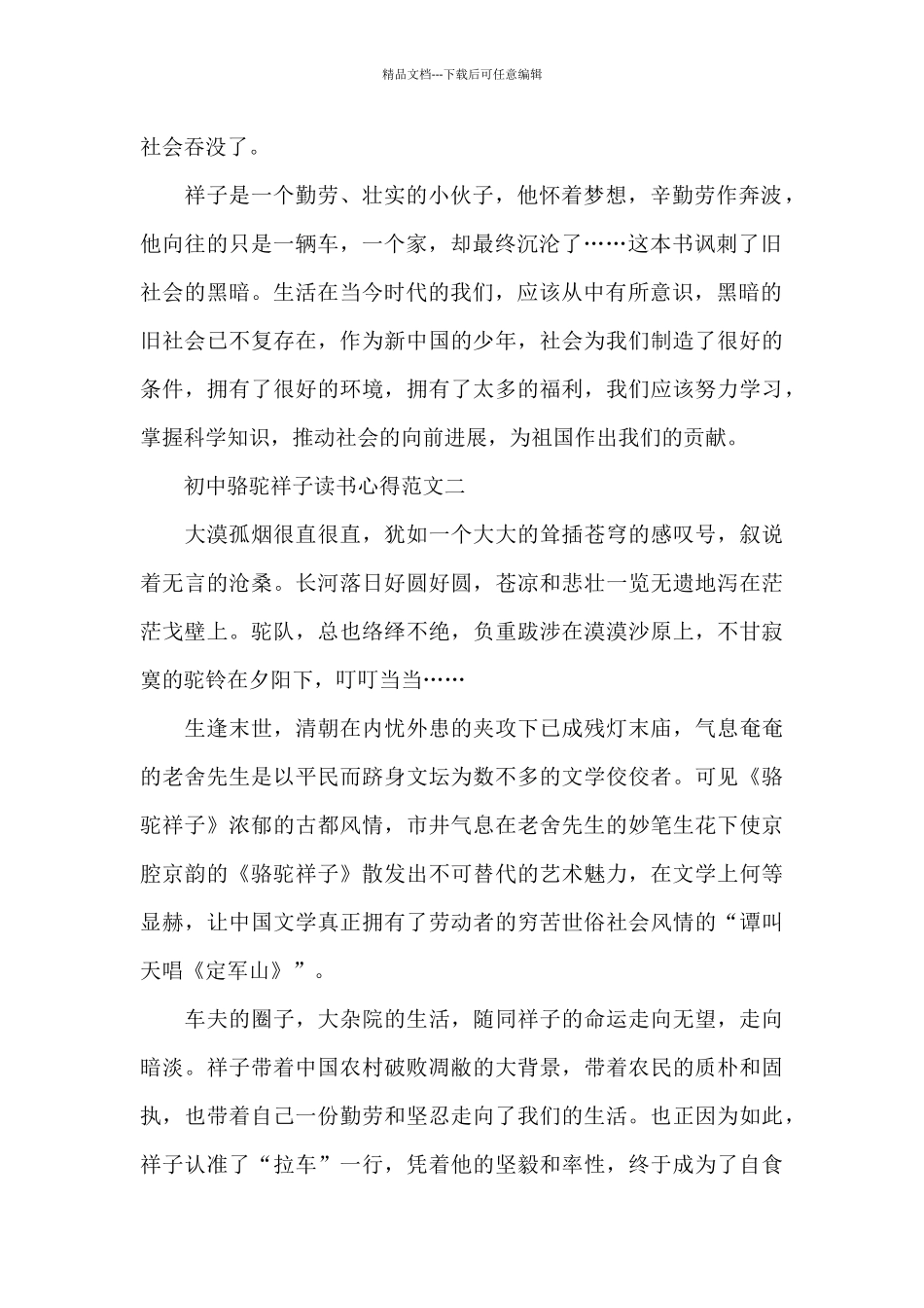 初中骆驼祥子读书心得五篇_第2页