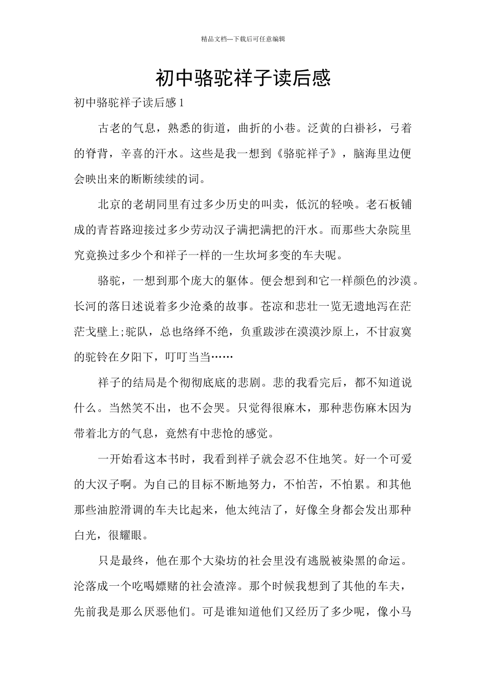 初中骆驼祥子读后感_第1页