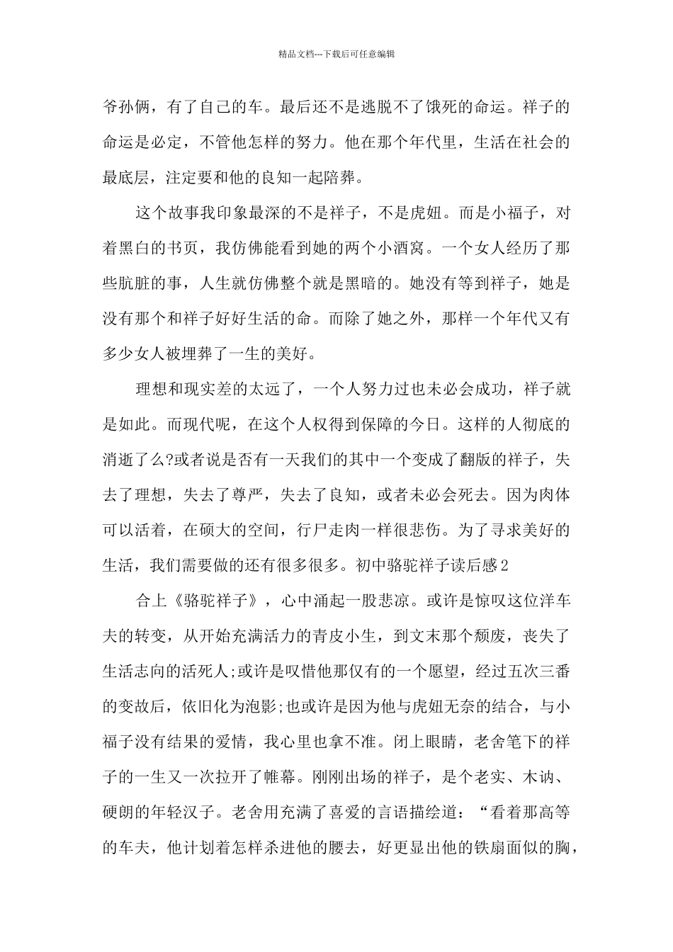 初中骆驼祥子读后感_第2页