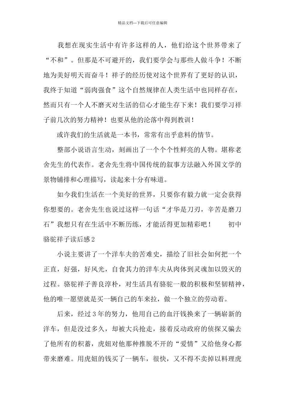 初中骆驼祥子读后感范文_第2页