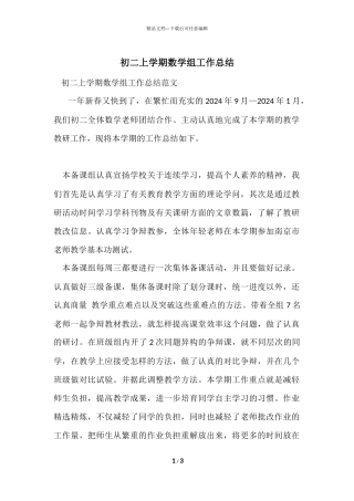 初二上学期数学组工作总结