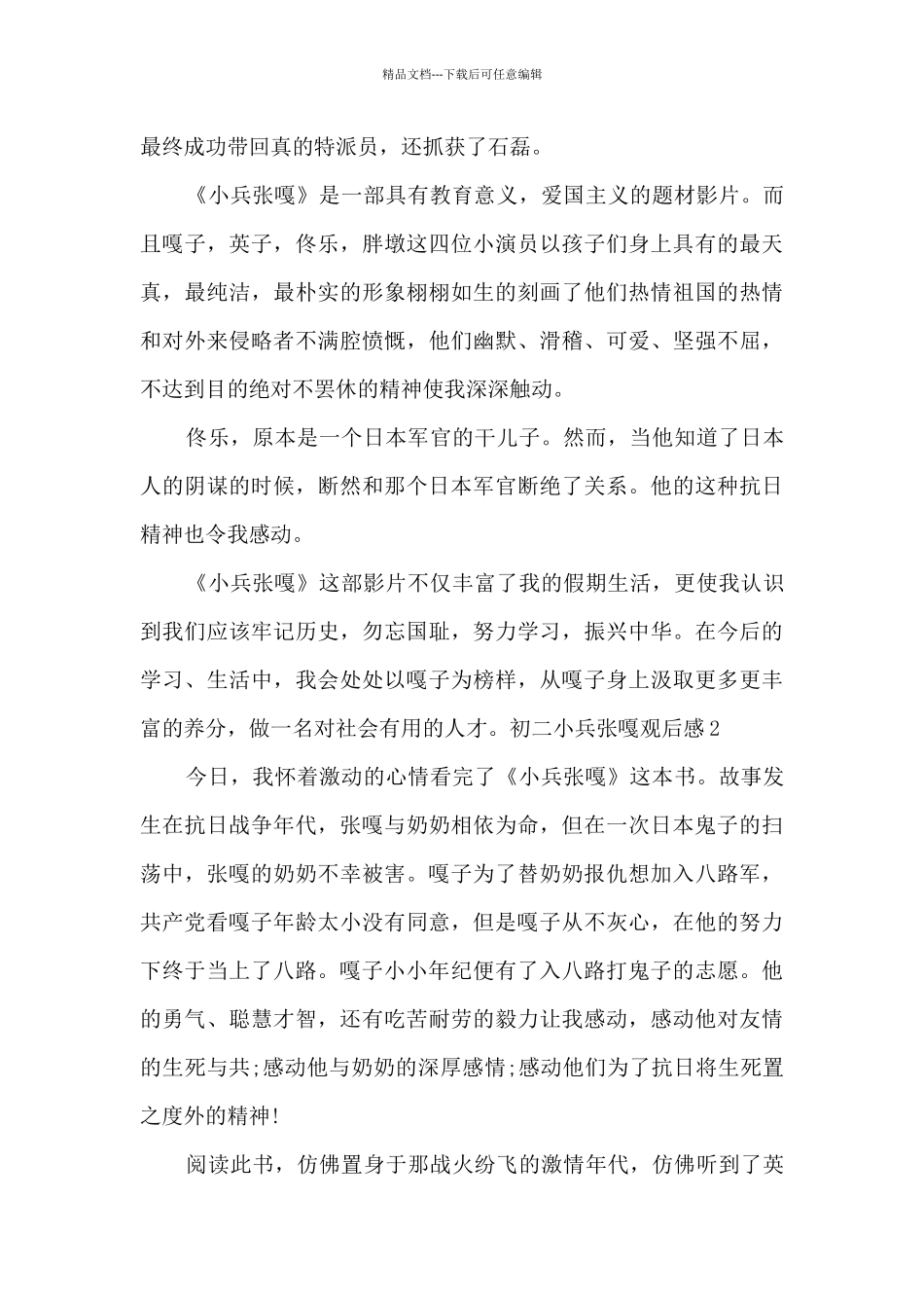 初二小兵张嘎观后感新版_第2页