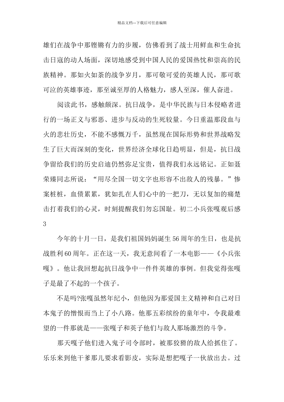 初二小兵张嘎观后感新版_第3页