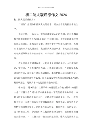 初二防火观后感作文2024