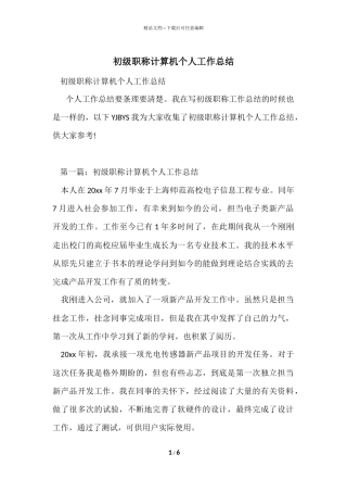 初级职称计算机个人工作总结