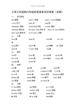 到六年级英语单词分类表