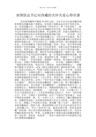 刻领悟总书记对西藏的关心关爱心得有感