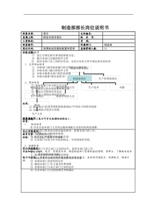 制造部部长岗位说明书