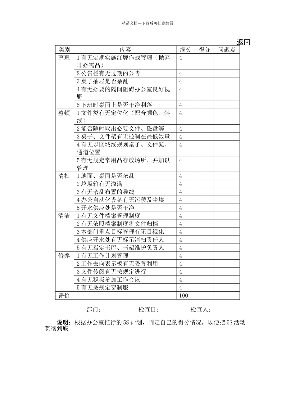 办公室5S检查表_第1页