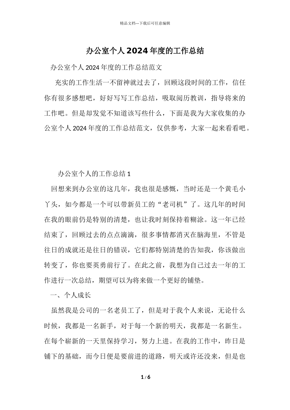办公室个人2024年度的工作总结_第1页